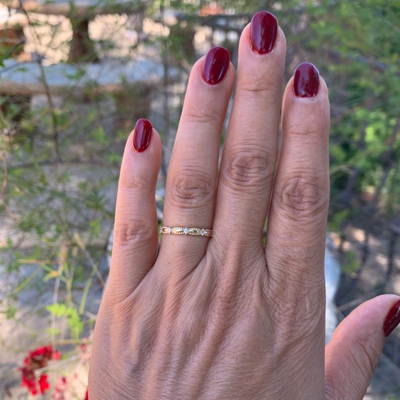 14k Gold dainty Wedding Band Stackable CZ Ring - Picture 2 of 8